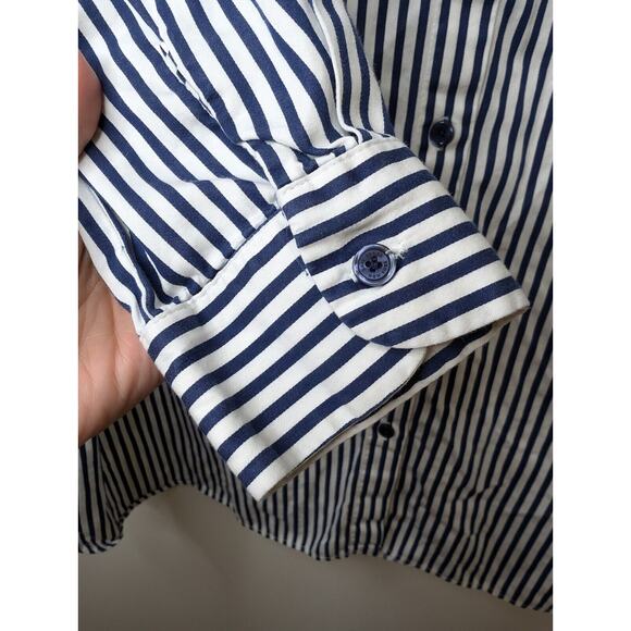 Kate Spade Button Up Pajama Shirt Size M Blue White Striped Heart Ruffle - Picture 4 of 10